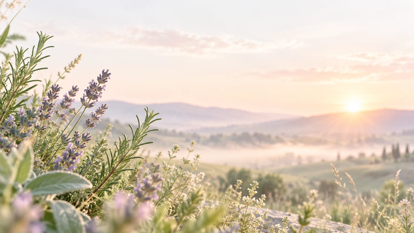 Sanfter Sonnenaufgang über einer ruhigen Landschaft