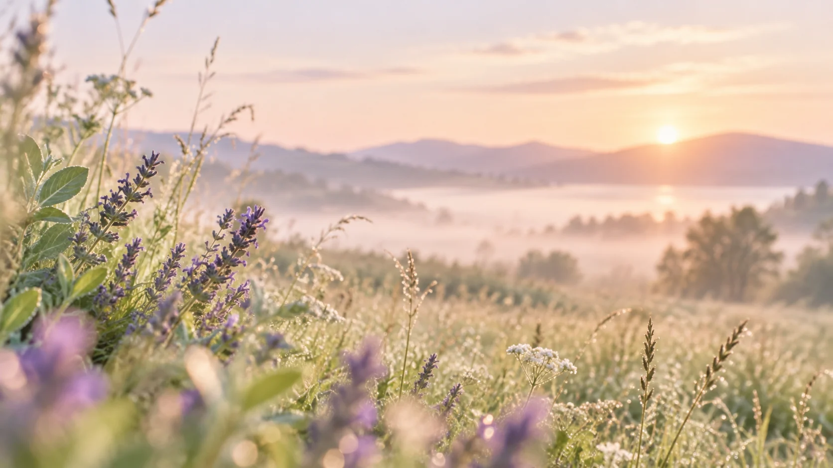 Zarte Wiesenlandschaft im warmen Morgenlicht